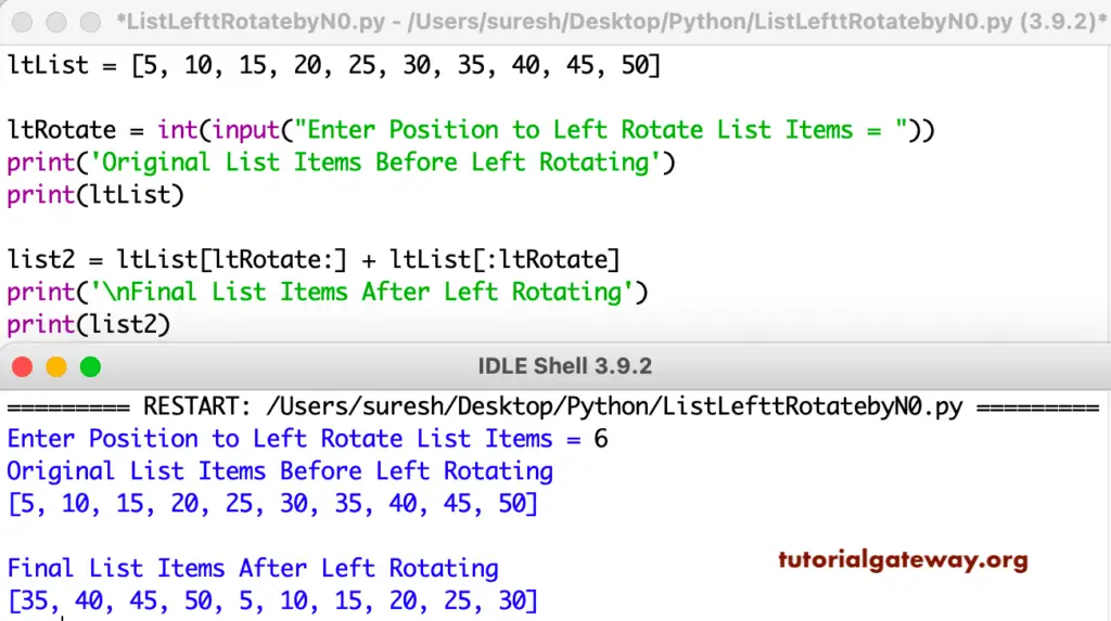 Python Program to Left Rotate a List by n