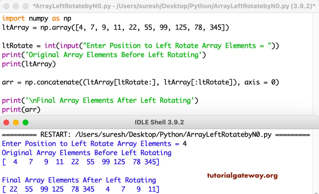 Python Program to Left Rotate a Numpy Array by n