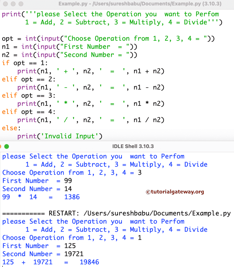 Python Program to Make a Simple Calculator using elif statement