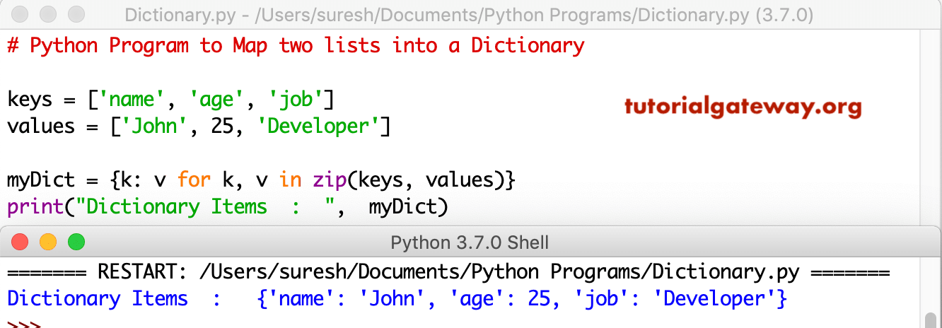 Python Program to Map two lists into a Dictionary 1