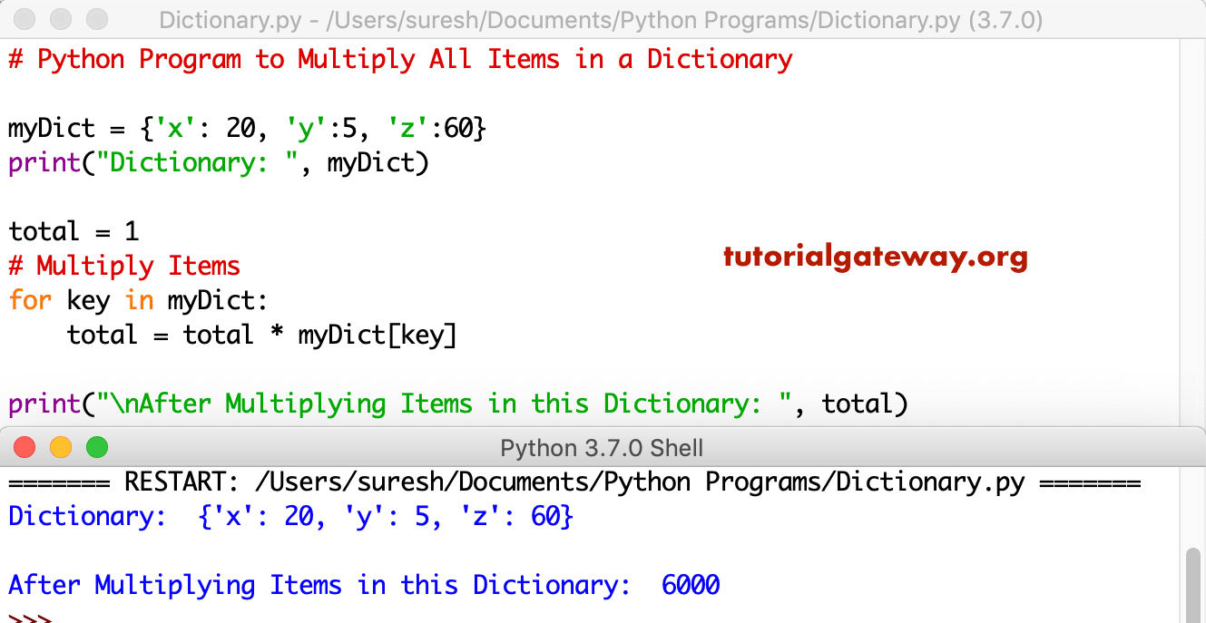 Python Program to Multiply All Items in a Dictionary 1