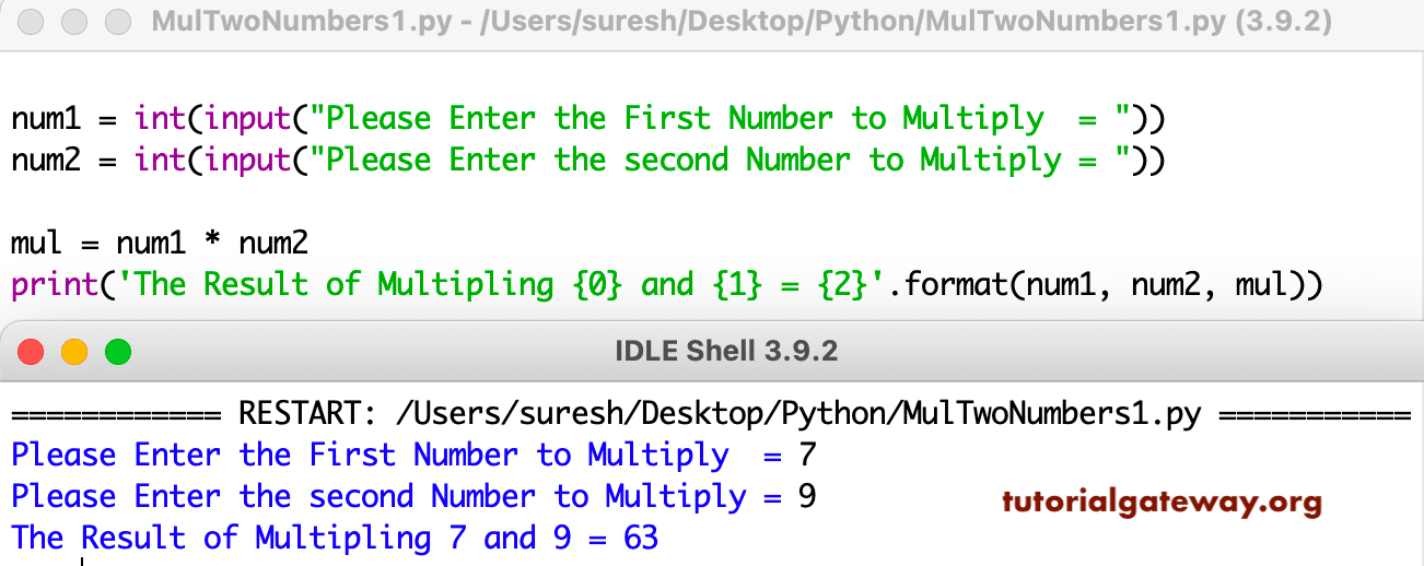 Python Program to Multiply Two numbers