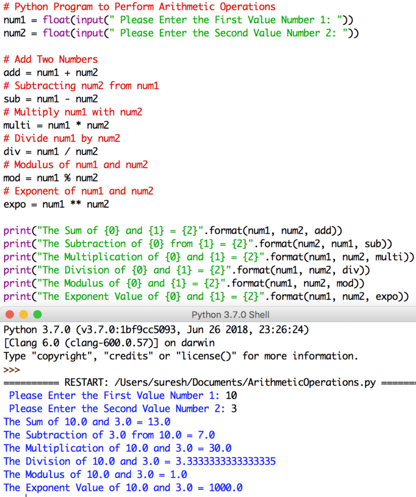 Python Program To Perform Arithmetic Operations