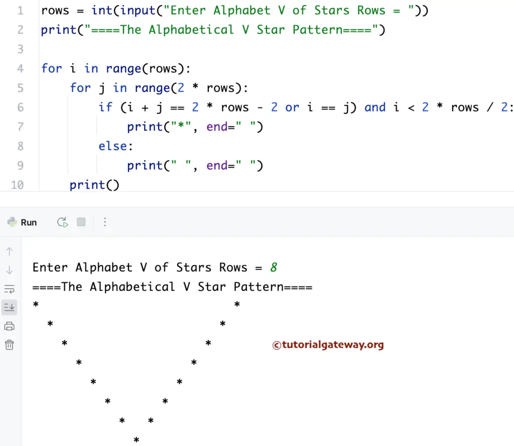 Python Program to Print Alphabet V Star Pattern