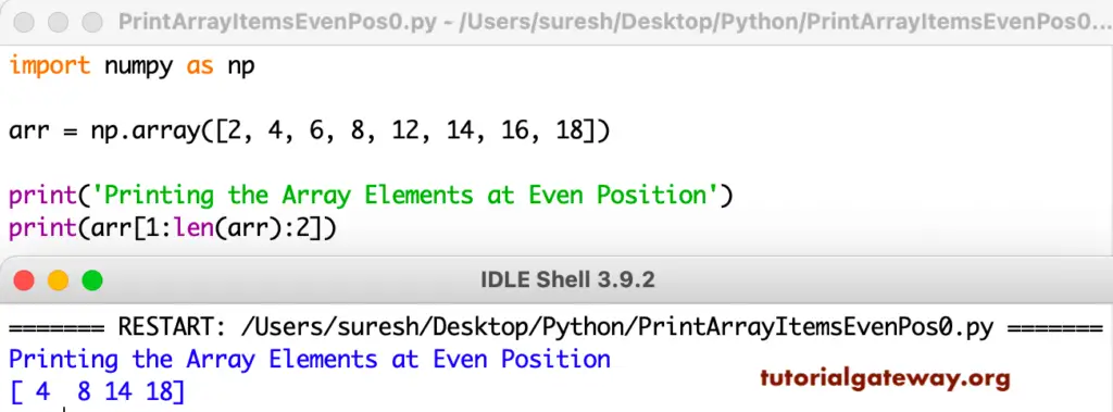 Python Program to Print Array Elements Present on Even Position
