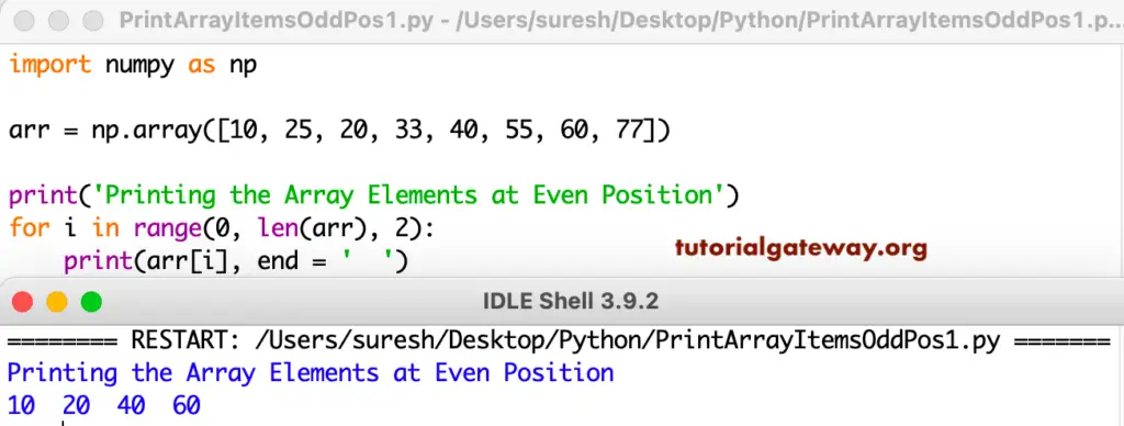 Python Program to Print Array Elements Present on Odd Position