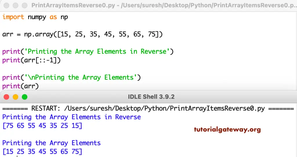 Python Program to Print Array Elements in Reverse Order