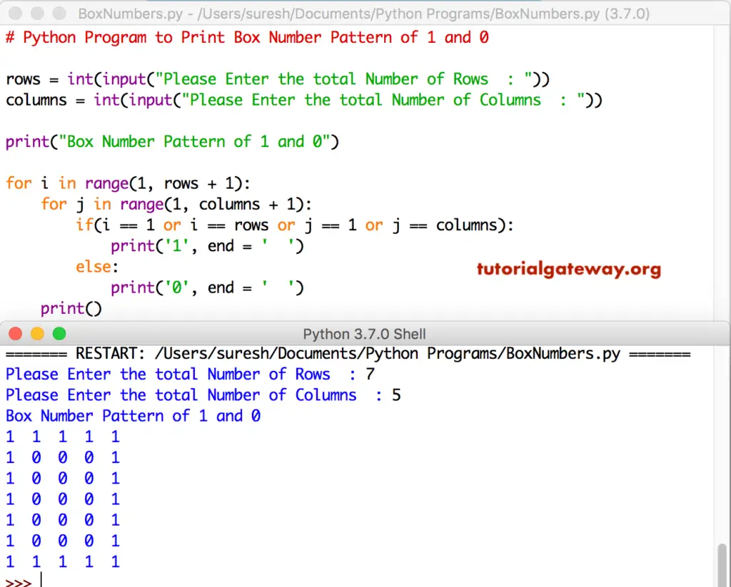 Python Program to Print Box Number Pattern 1