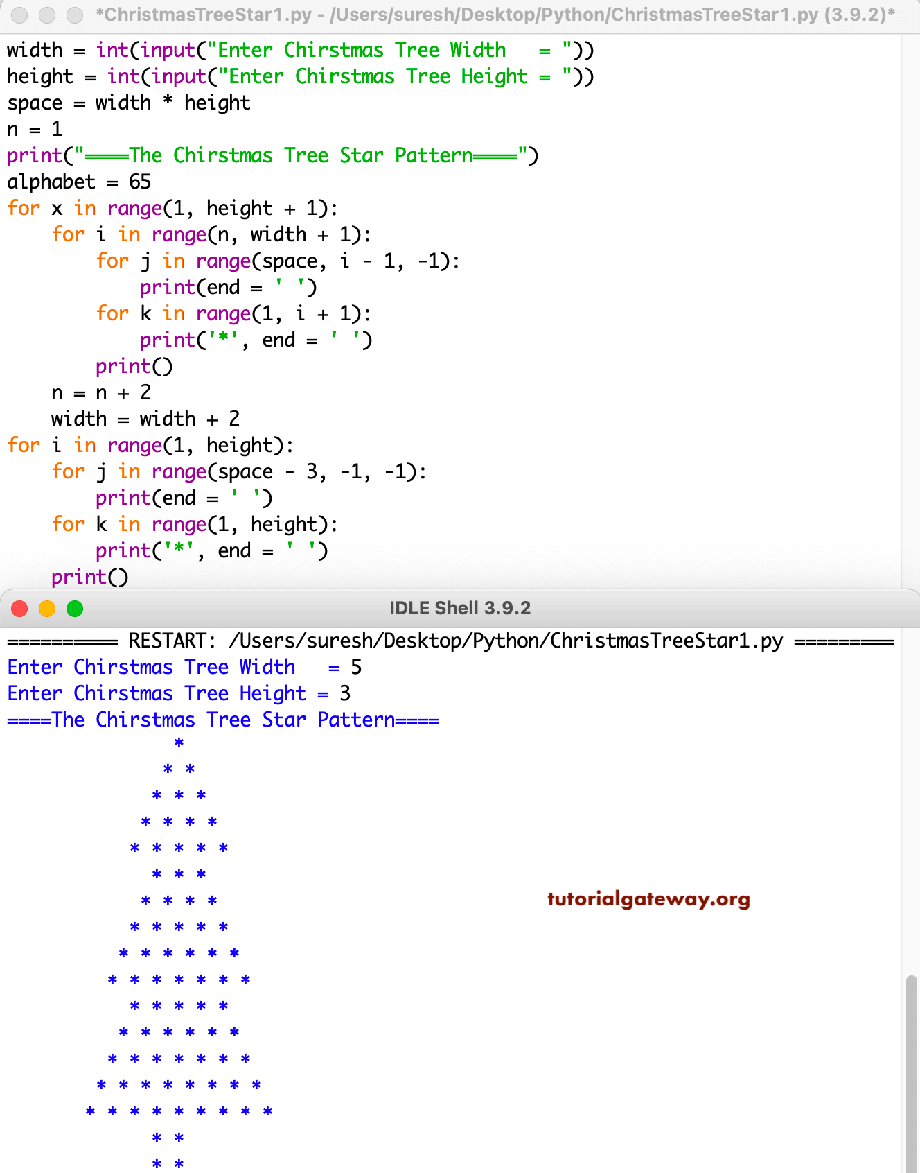 Python Program to Print Christmas Tree Star Pattern