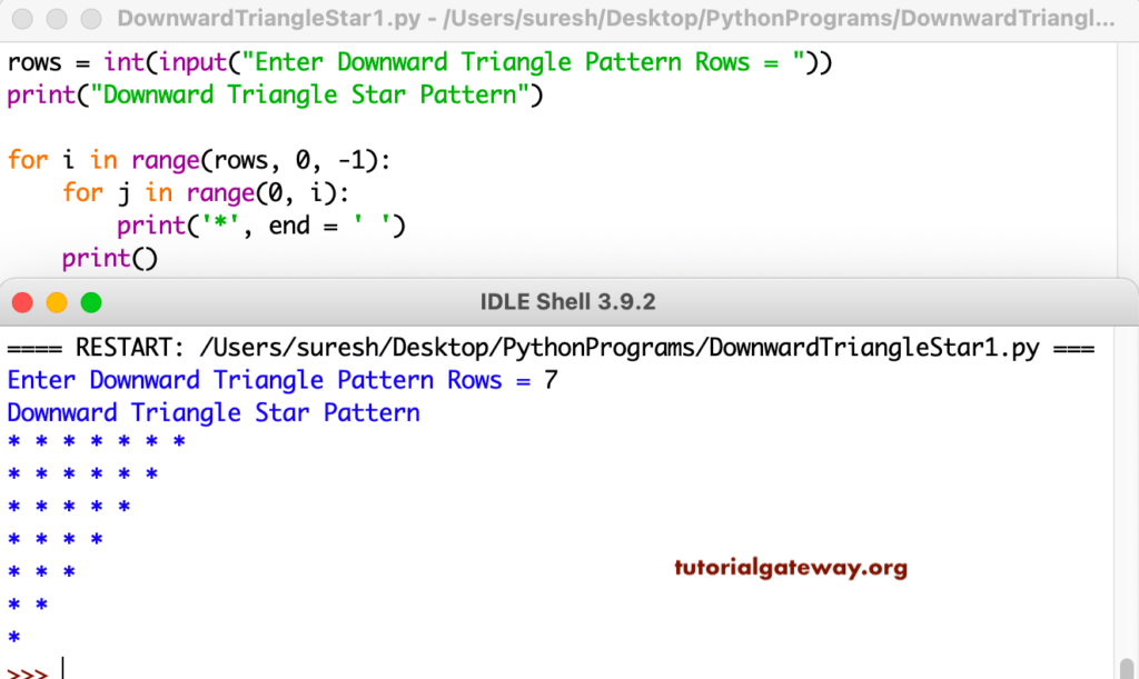 Python Program to Print Downward Triangle Star Pattern
