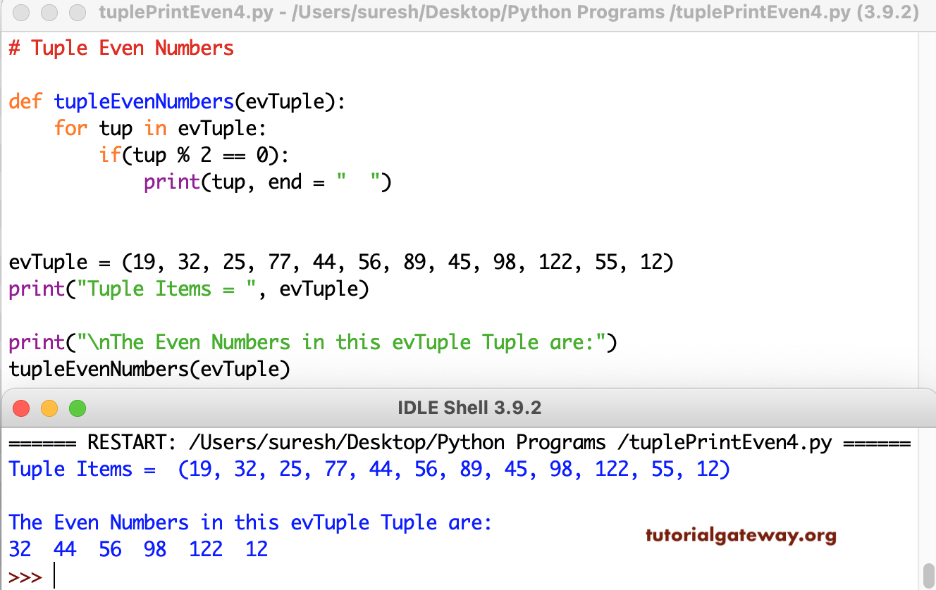 Python Program to Print Even Numbers in Tuple 4