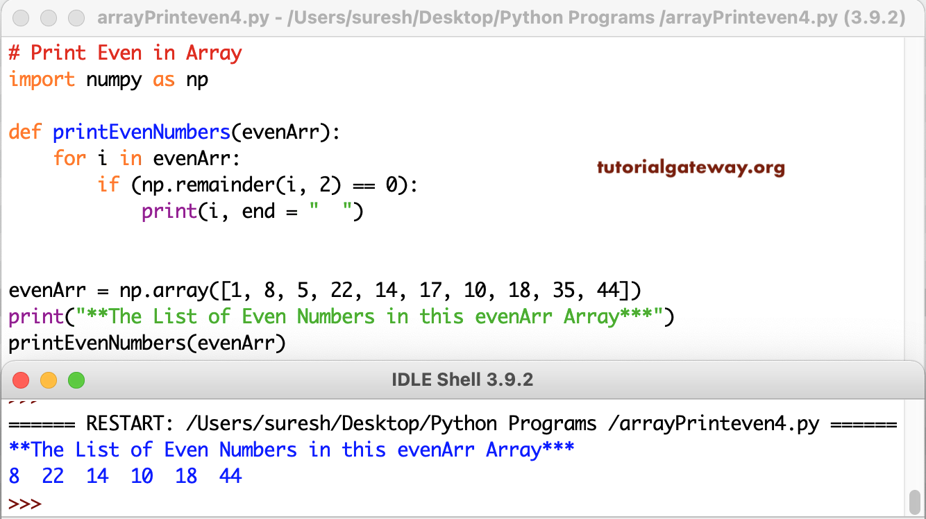 Python Program to Print Even Numbers in an Array 4