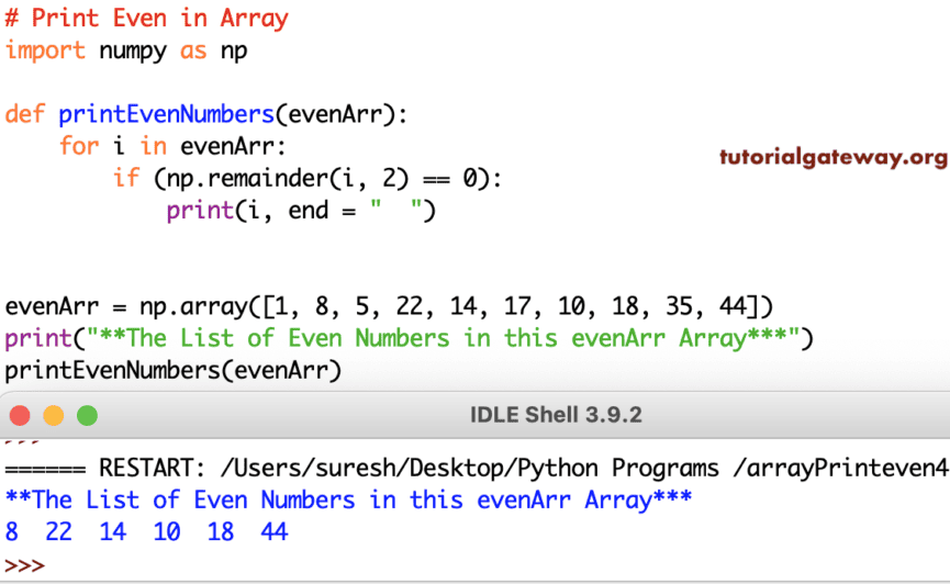 Python Program to Even Numbers an Array