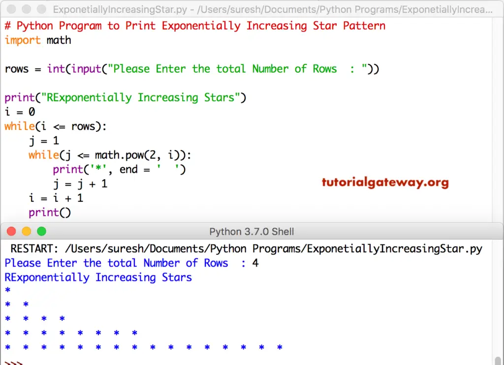 Python Program to Print Exponentially Increasing Star Pattern 1