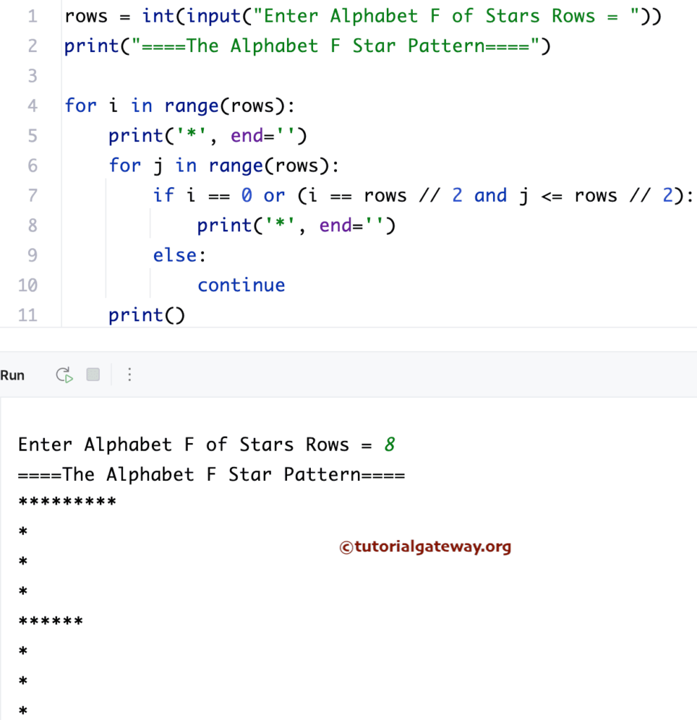 Python Program to Print Alphabetical F Star Pattern