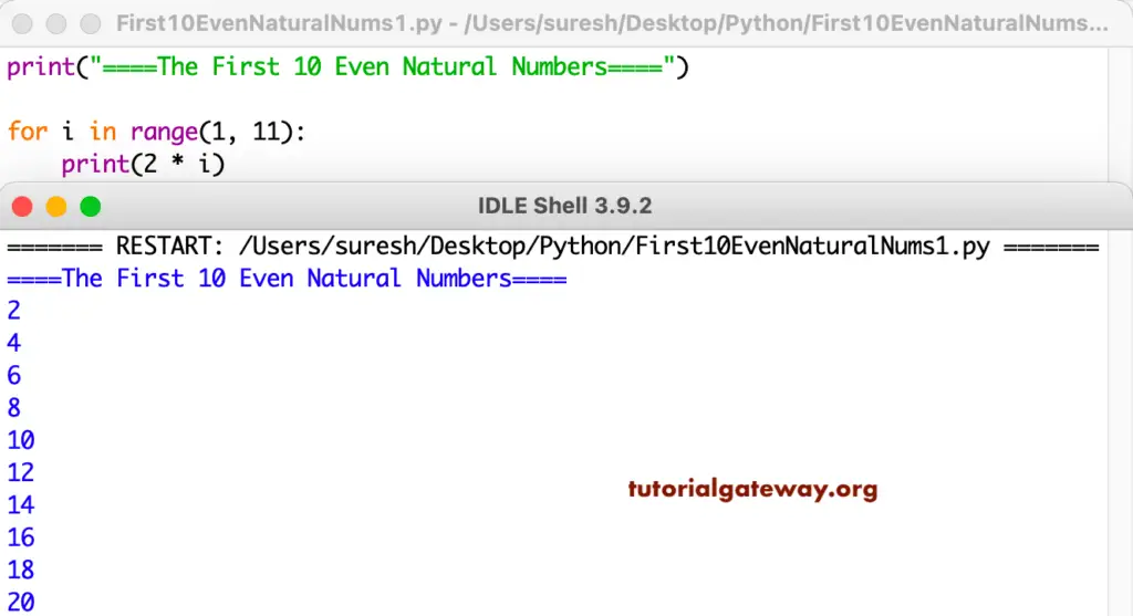 Python Program to Print First 10 Even Natural Numbers