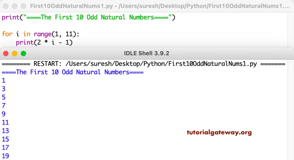 Python Program to Print First 10 Odd Natural Numbers