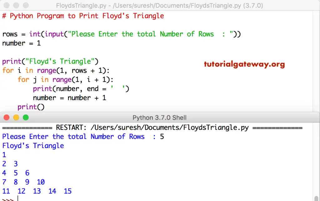 Python Program to Print Floyd's Triangle 1