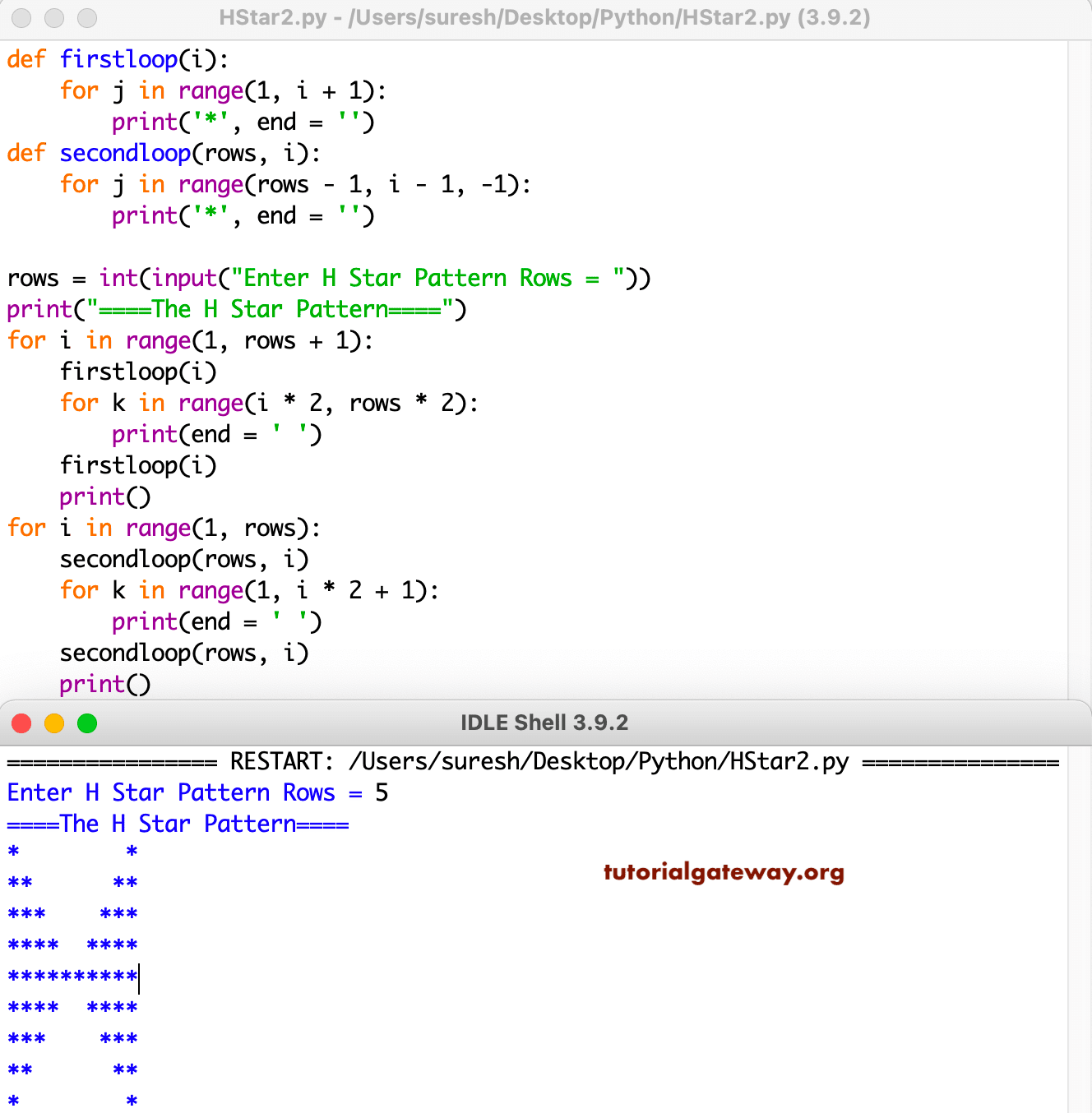 Python Program to Print H Star Pattern 2
