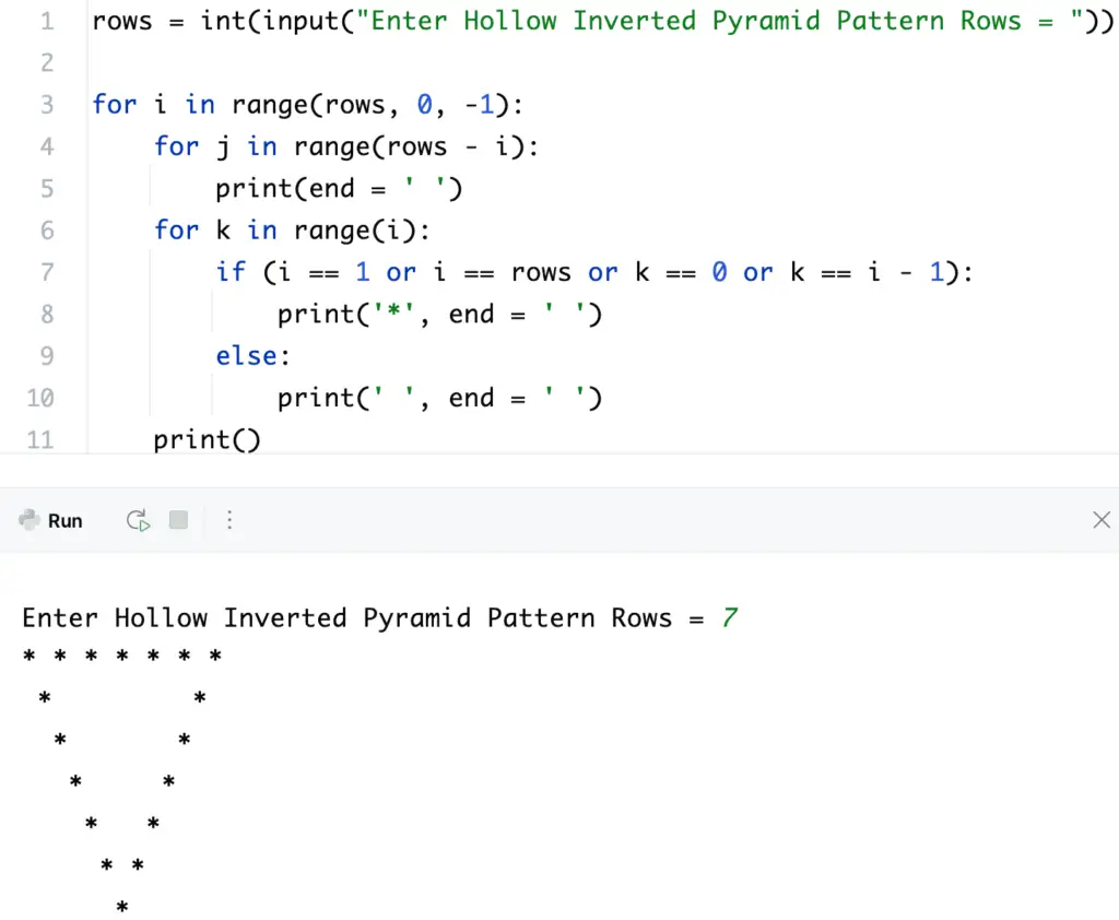 Python Program to Print Hollow Inverted Pyramid Star Pattern