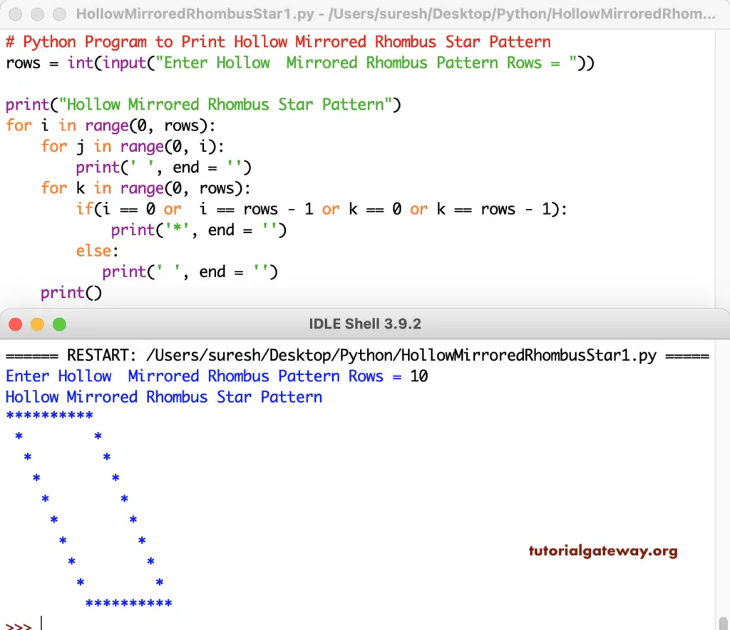 Python Program to Print Hollow Mirrored Rhombus Star Pattern 1