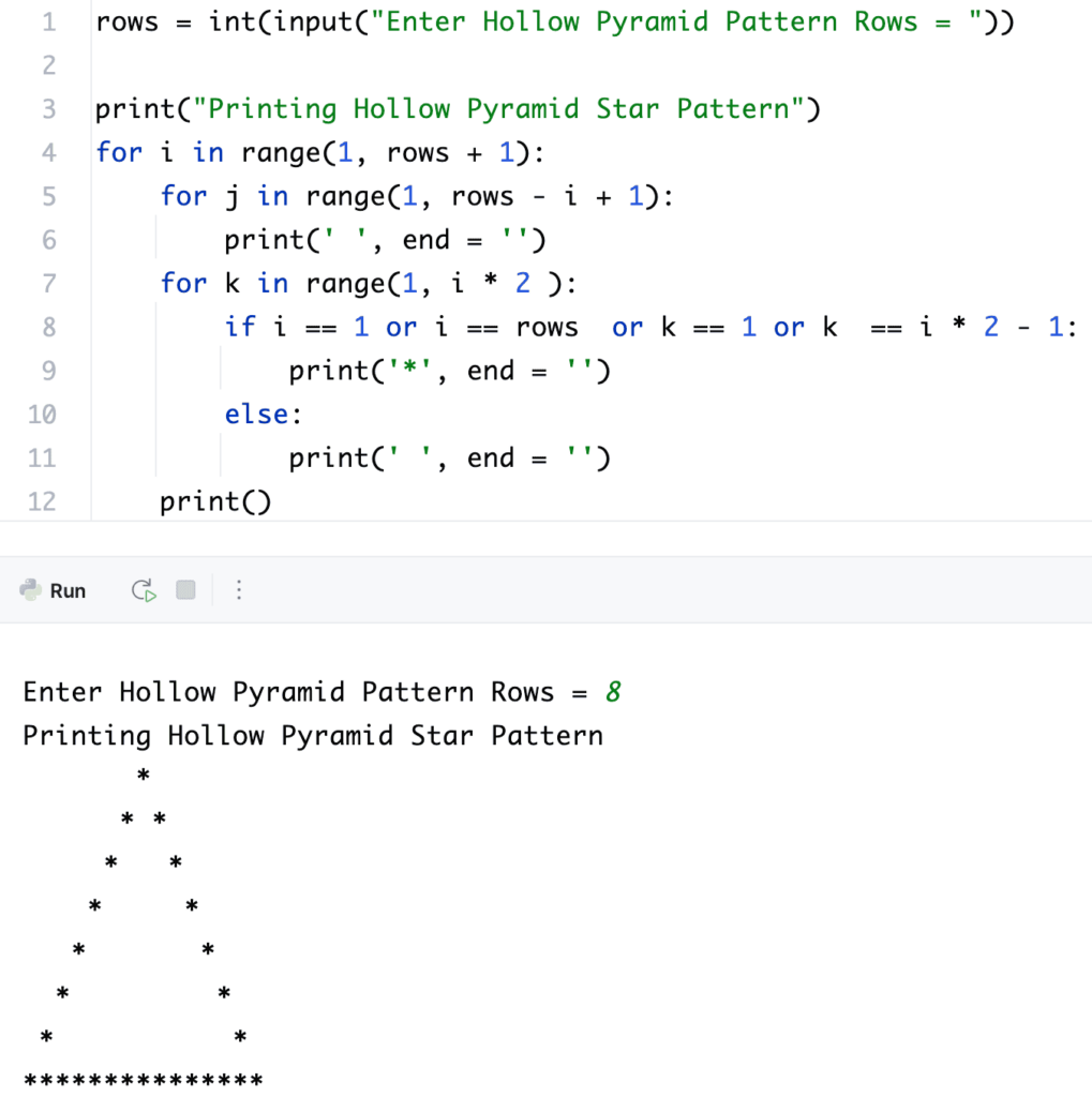 Python Program to Print Hollow Pyramid Star Pattern