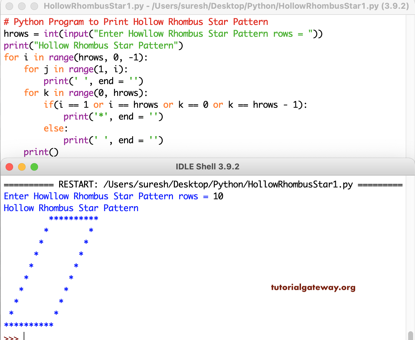 Python Program to Print Hollow Rhombus Star Pattern 1