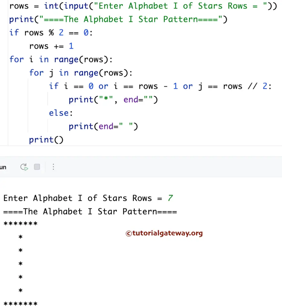 Python Program to Print Alphabetical I Star Pattern