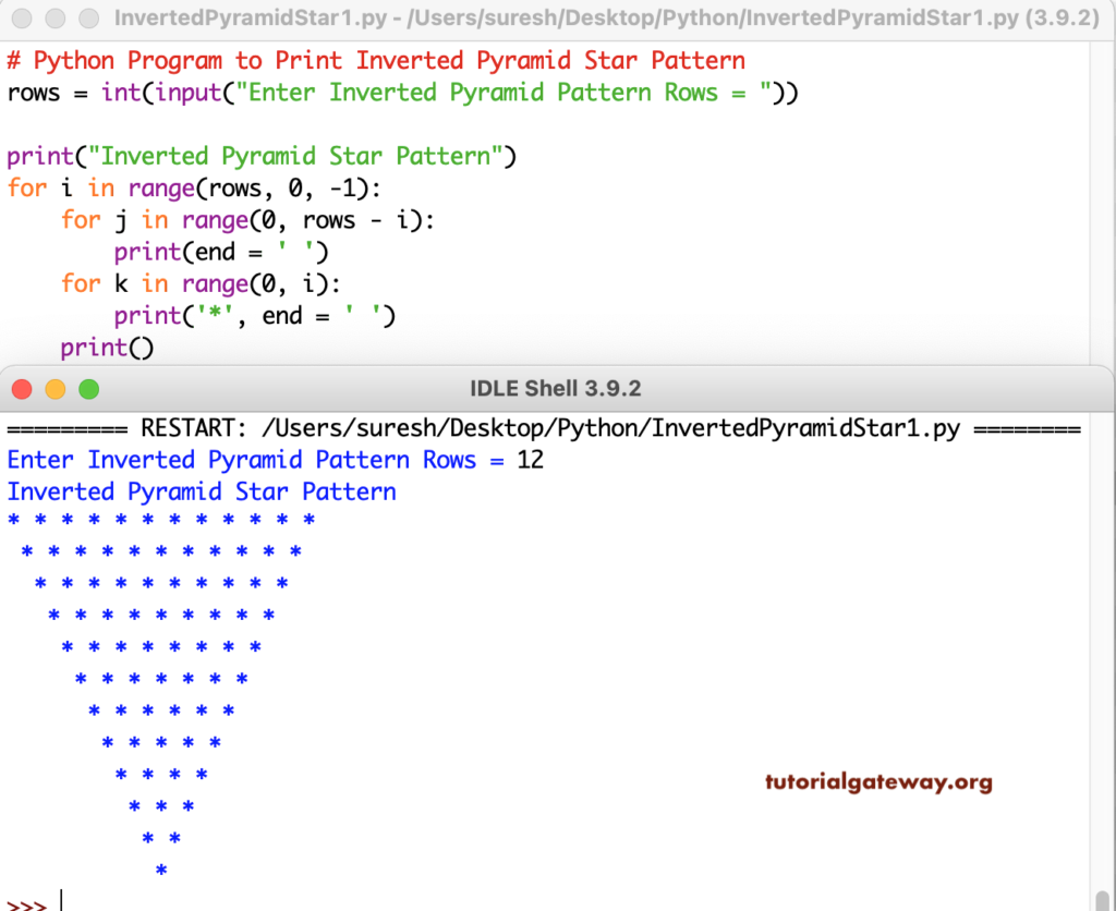 Python Program to Print Inverted Pyramid Star Pattern 1