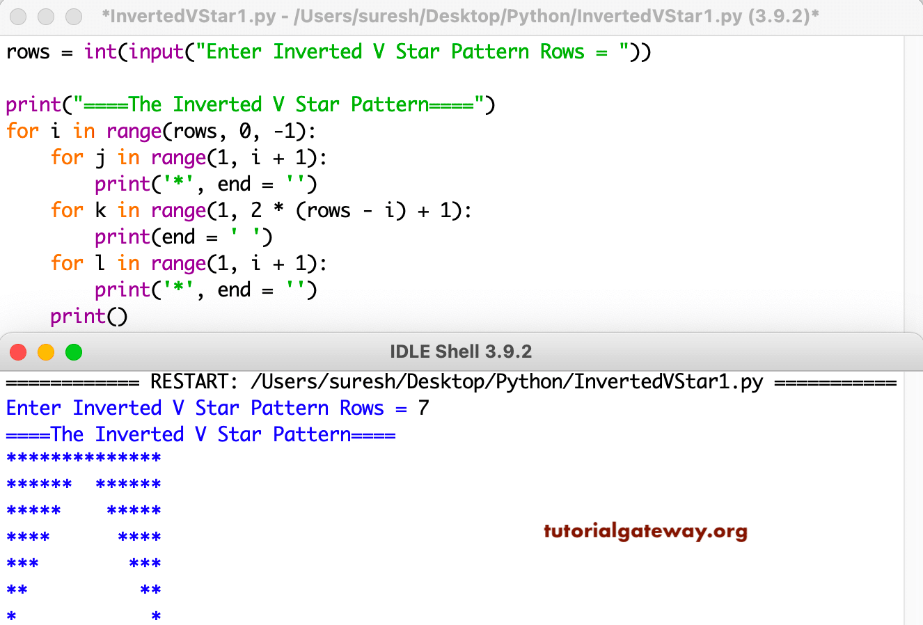 Python Program to Print Inverted V Star Pattern
