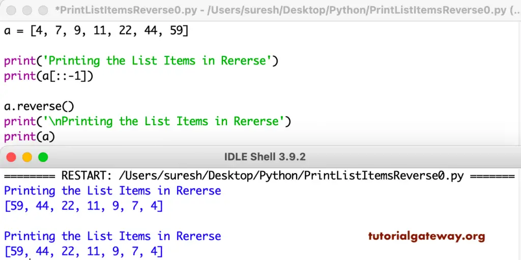 Python Program to Print List Items in Reverse Order