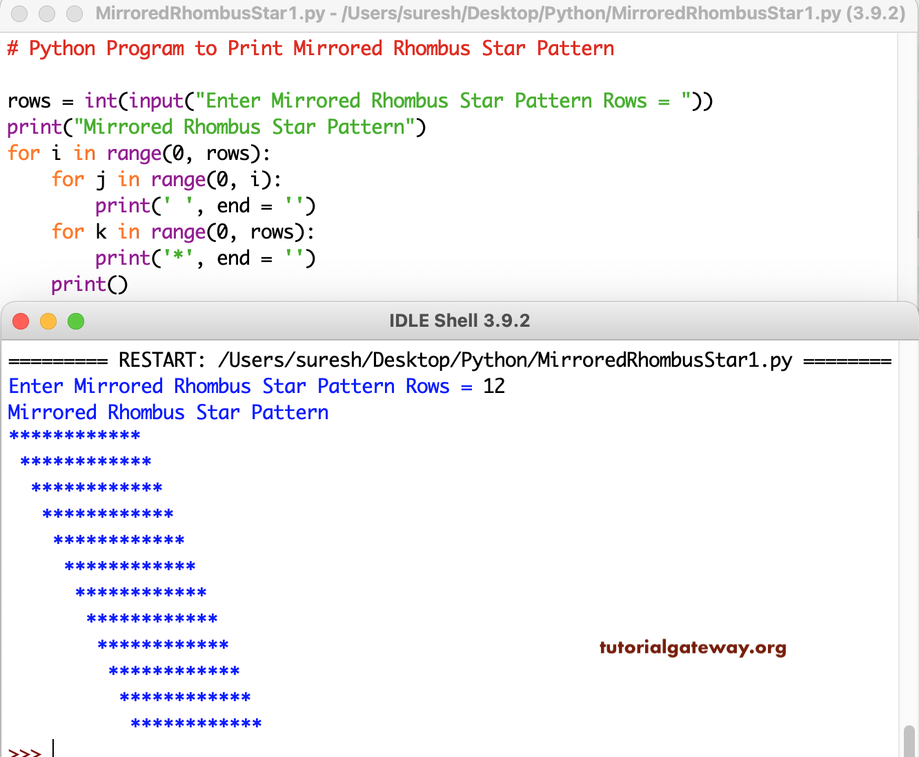 Python Program to Print Mirrored Rhombus Star Pattern 1