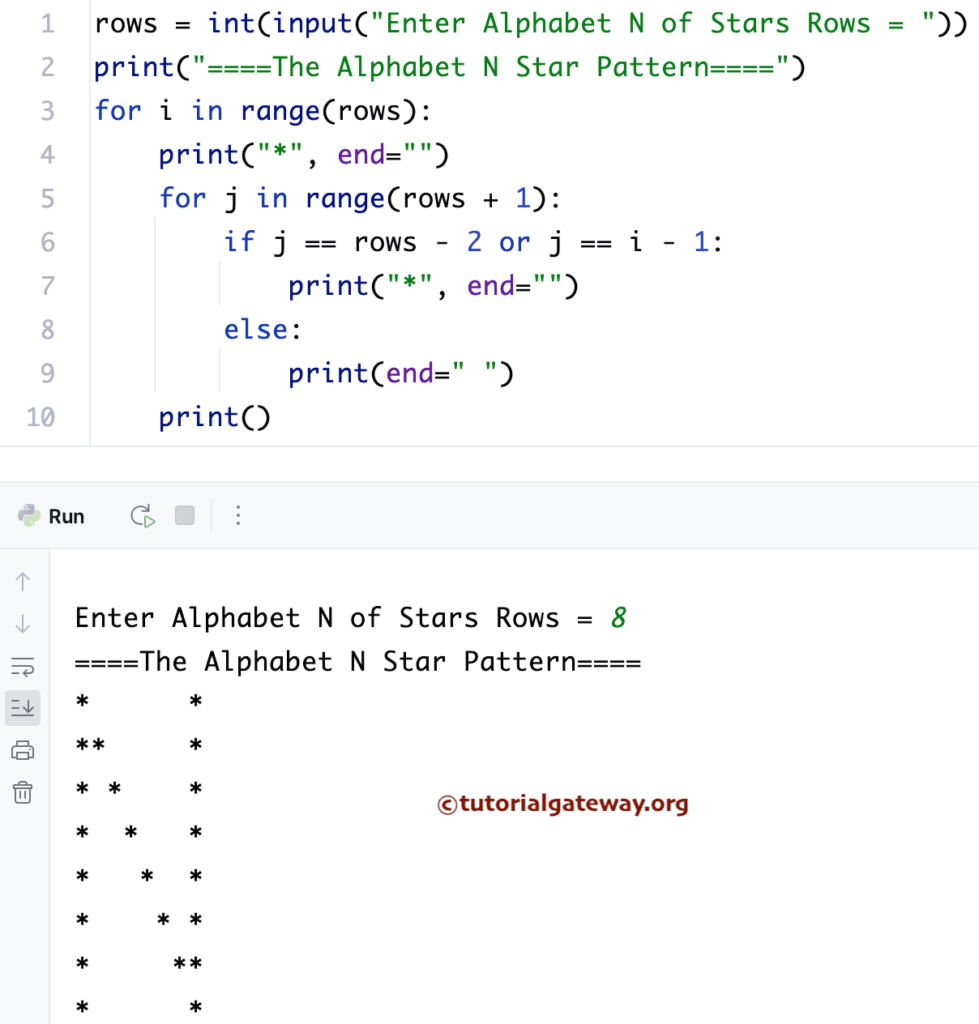 Python Program to Print Alphabetical N Star Pattern