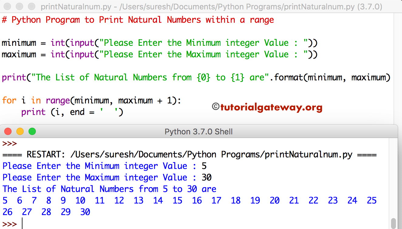 Python Program to Print Natural Numbers 3