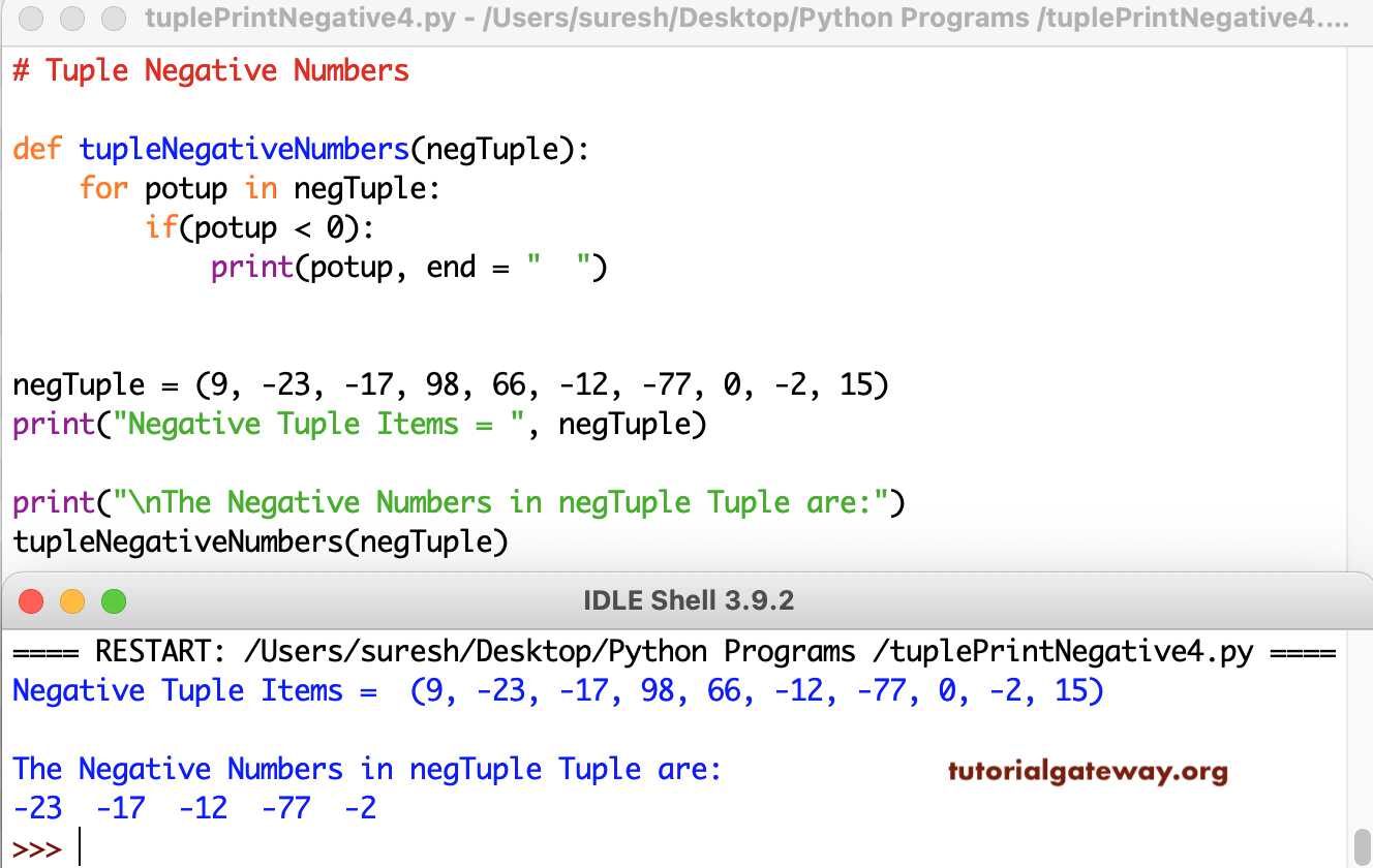 Python Program to Print Negative Numbers in Tuple 4