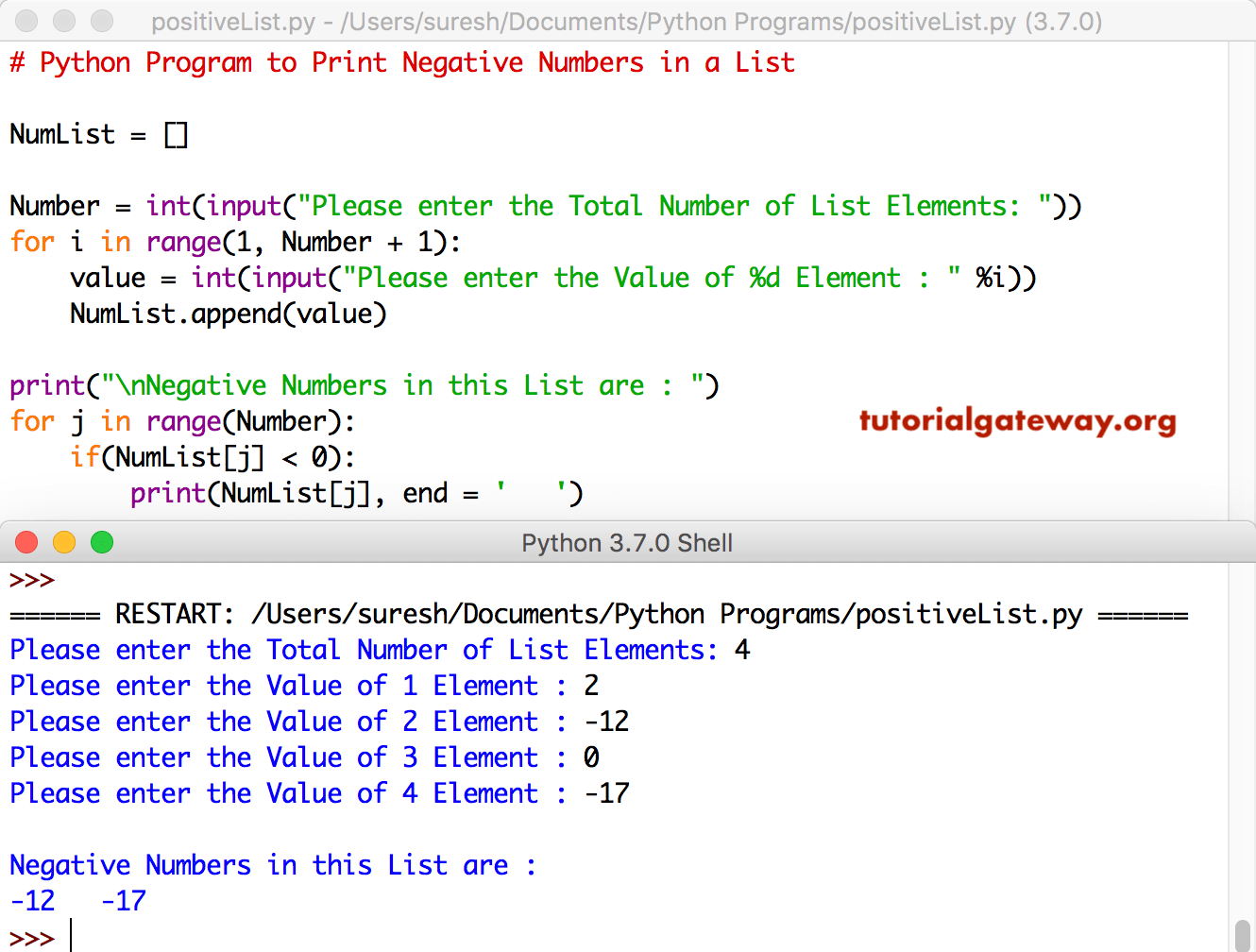 Python Program to Print Negative Numbers in a List 1