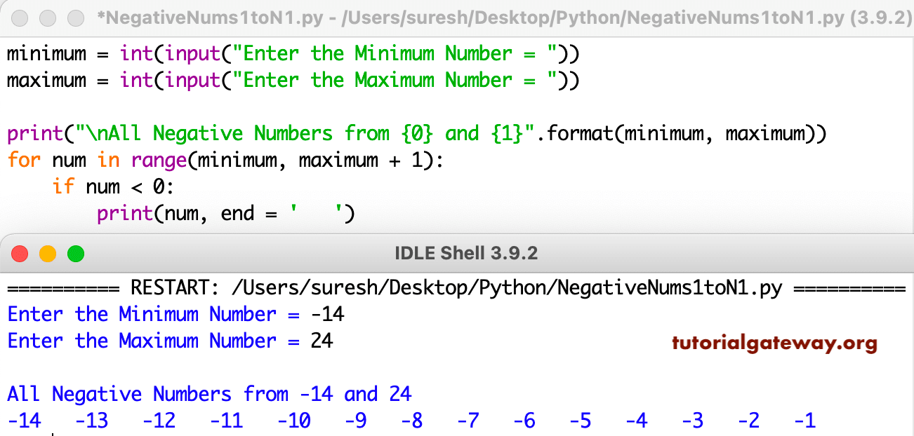 Python Program to Print Negative Numbers in a Range