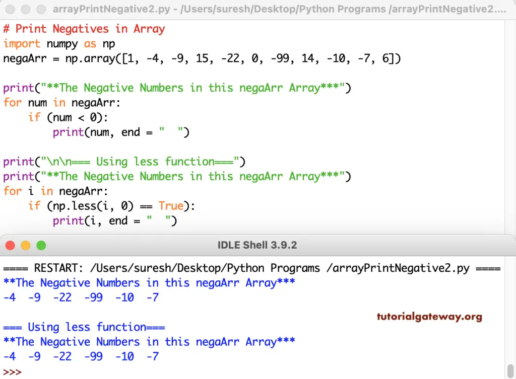 Python Program to Print Negative Numbers in an Array 2