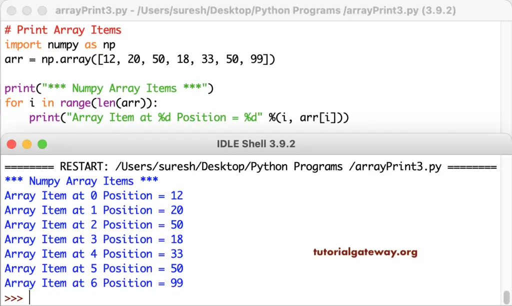 Python Program to Print Numpy Array Items 3