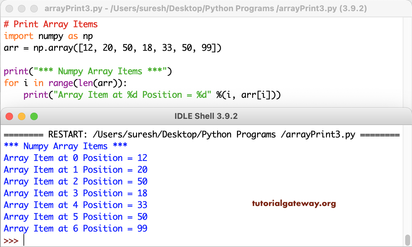 Python Program to Print Numpy Array Items 3