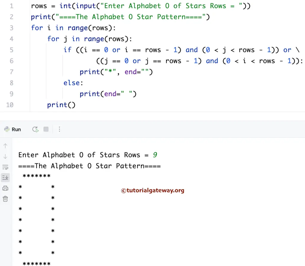 Python Program to Print Alphabetical O Star Pattern