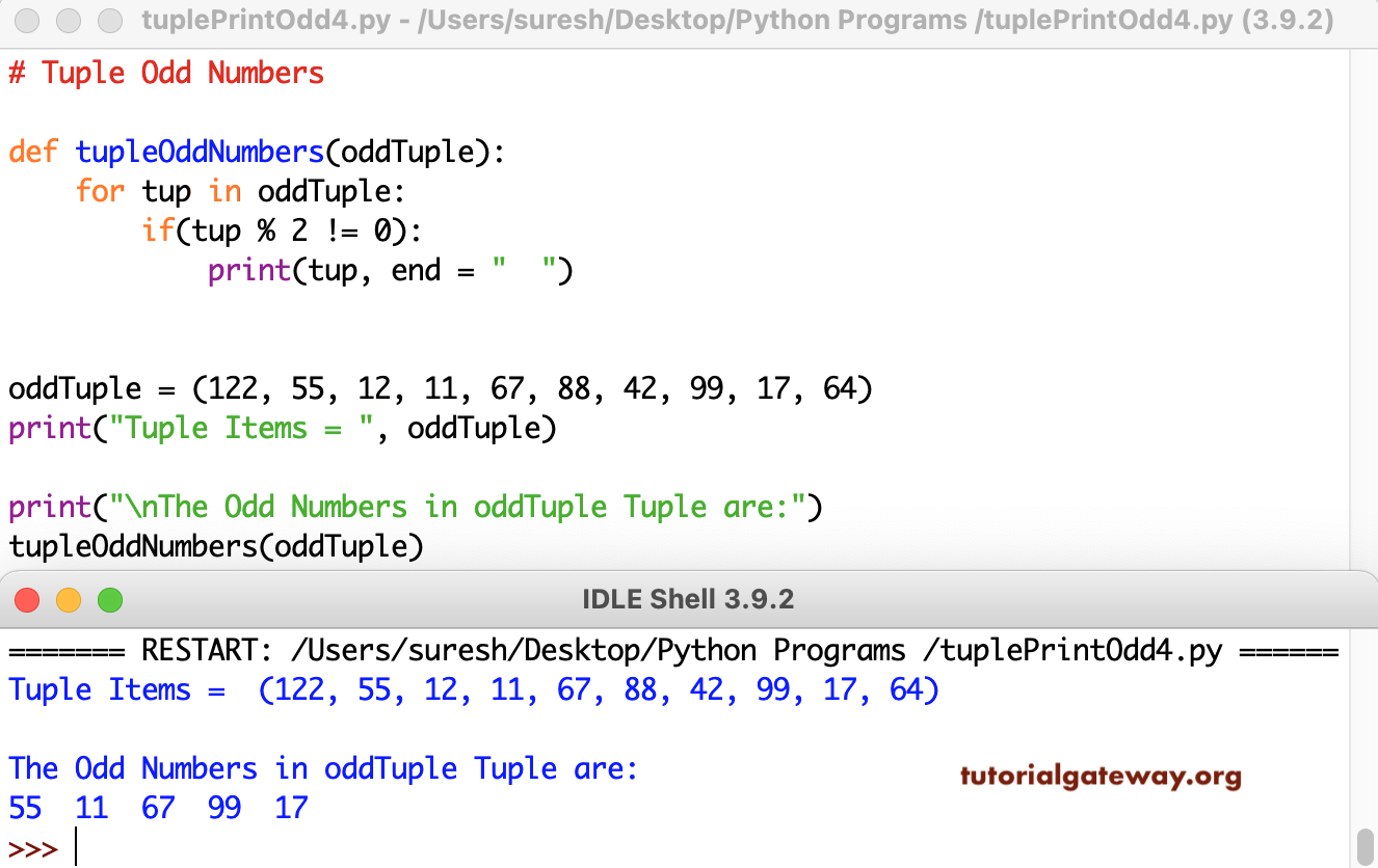 Python Program to display Odd Numbers in Tuple 4