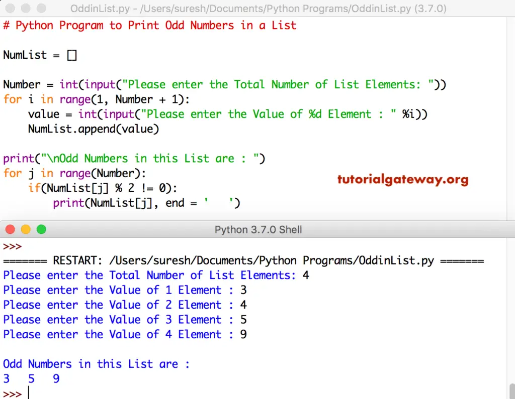 Python Program to Print Odd Numbers in a List 1