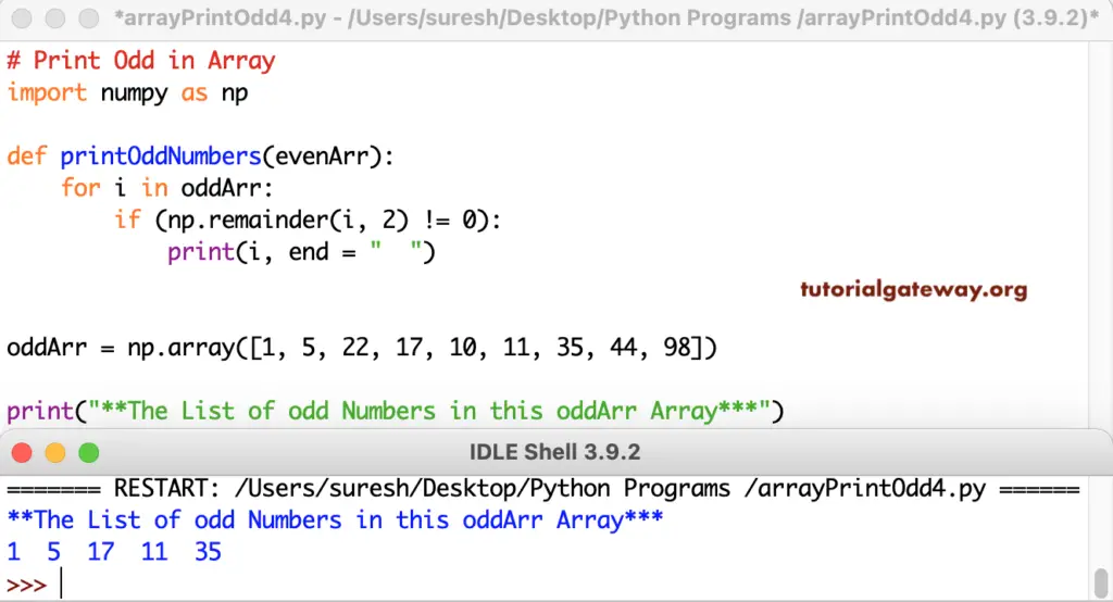 Python Program to Print Odd Numbers in an Array 4
