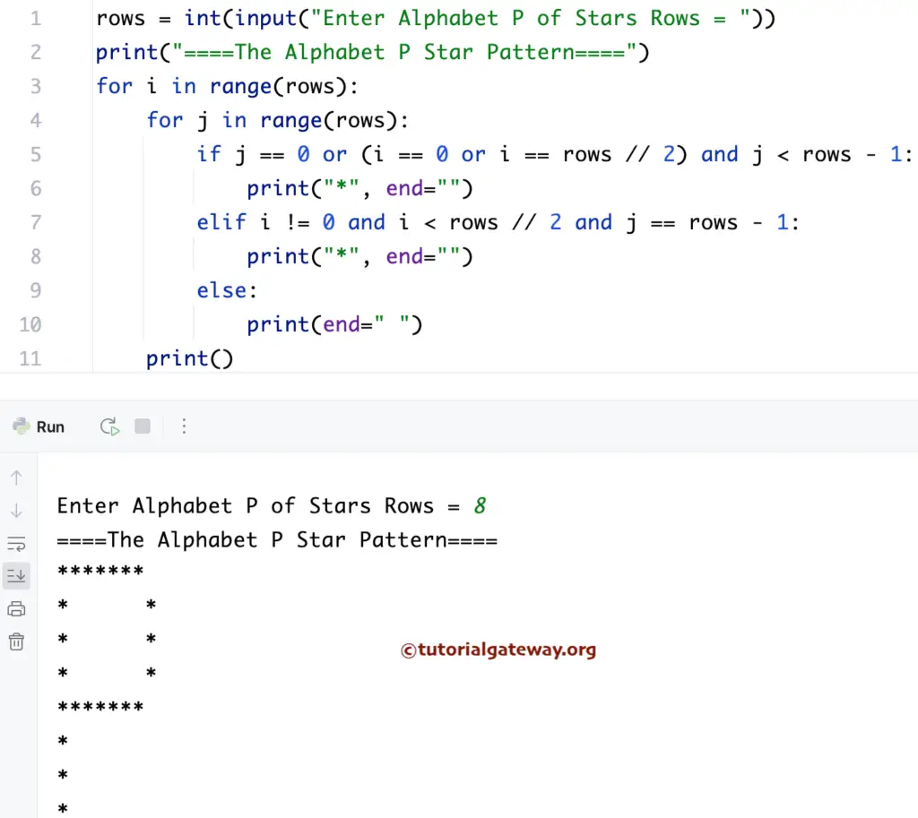 Python Program to Print Alphabetical P Star Pattern