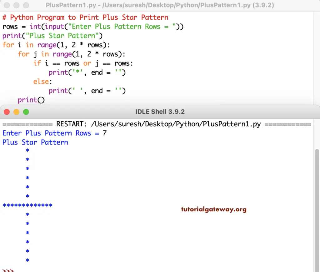 Python Program to Print Plus Star Pattern 1