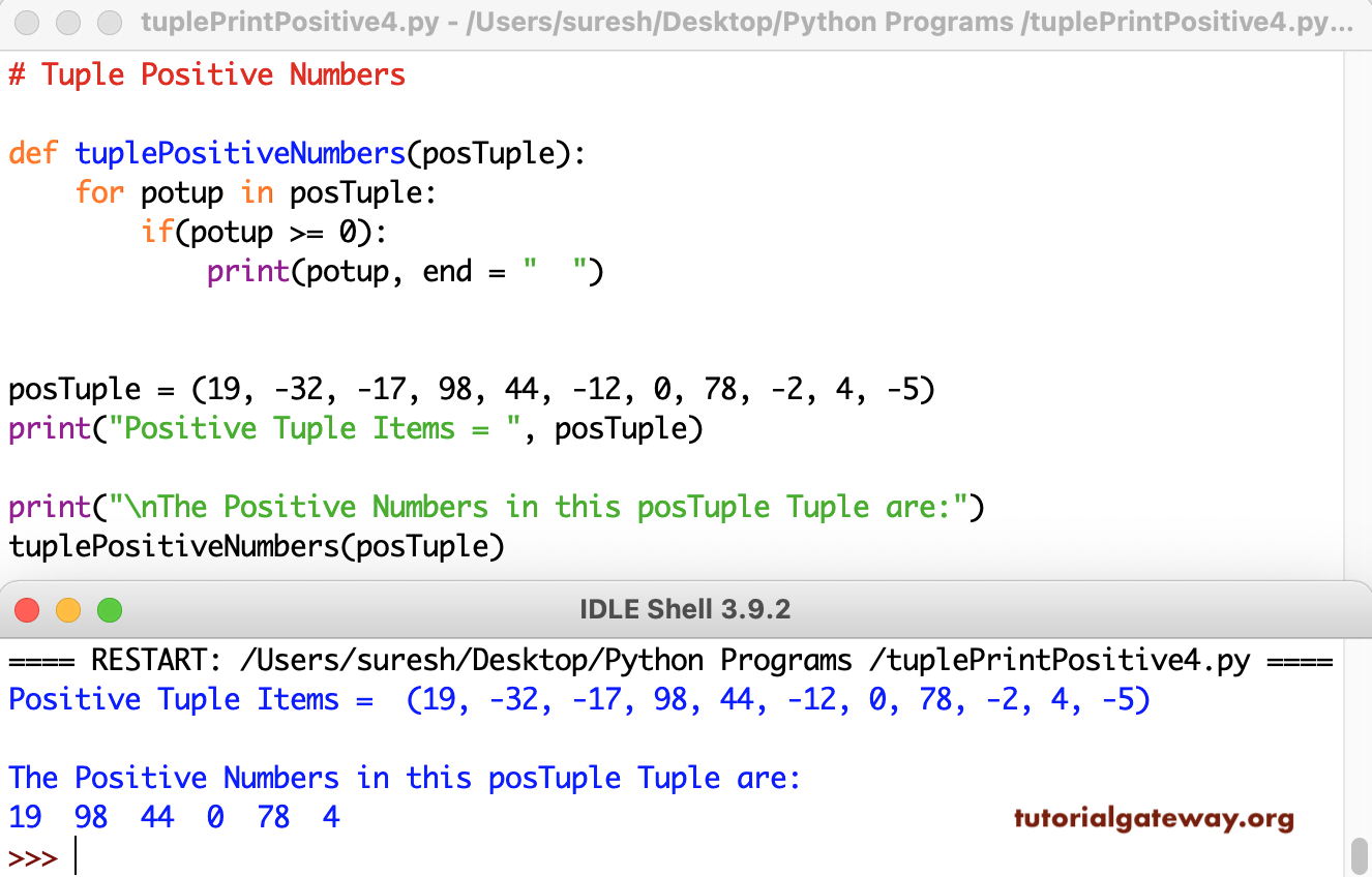 Python Program to Print Positive Numbers in Tuple 4