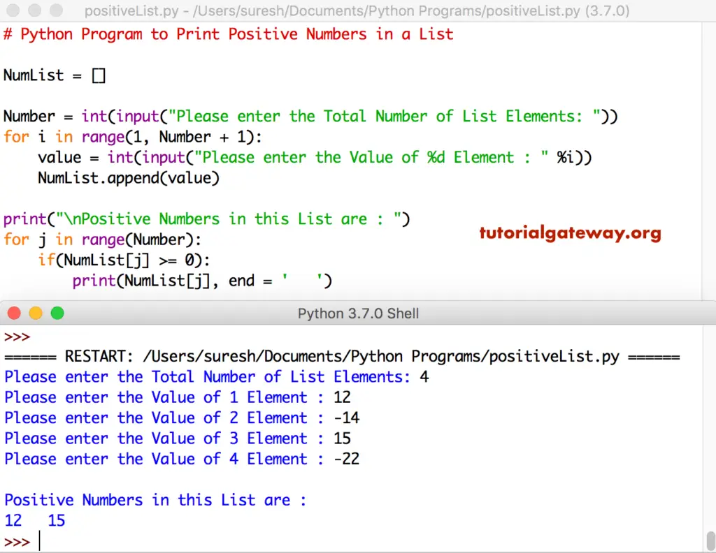 Python Program to Print Positive Numbers in a List 1