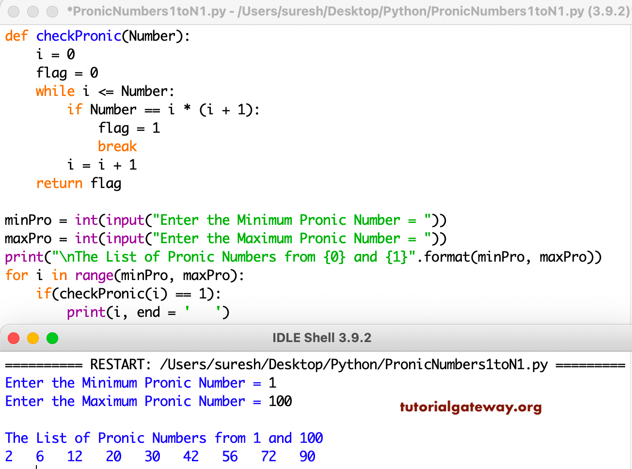 Python Program to Print Pronic Numbers from 1 to 100