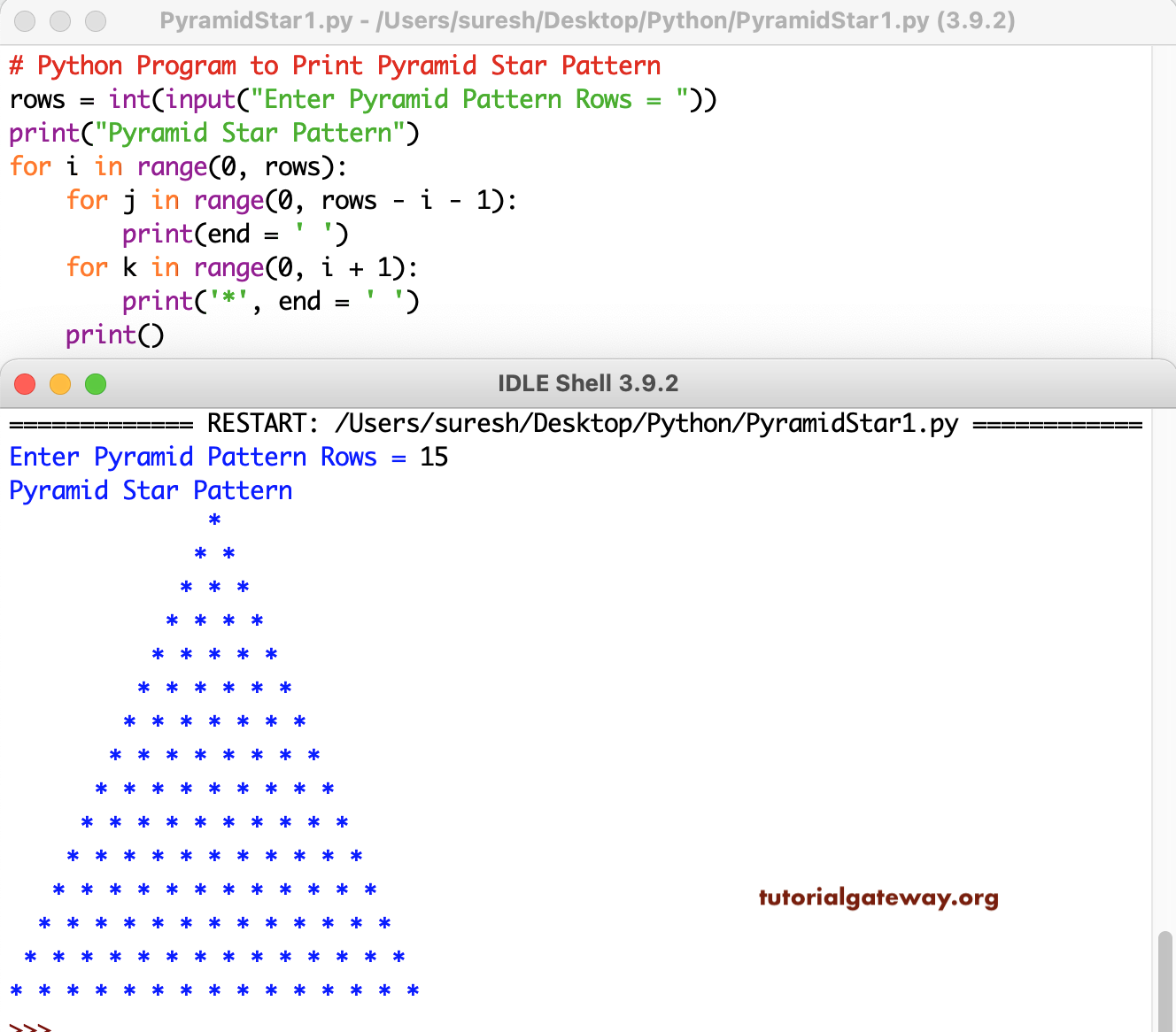 Python Program to Print Pyramid Star Pattern 1